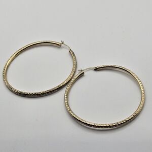 Gold Over Sterling Silver Hoop Earrings 2.5" Textured Diamond Cut LARGE 3mm-60mm